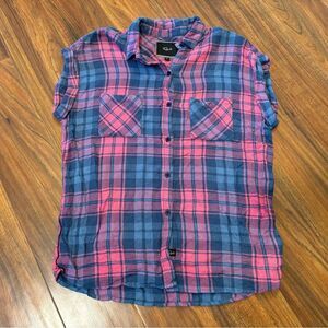 Rails pink/blue plaid flannel short sleeve button down top